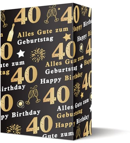 Ovanda Geschenkpapier Schwarz Gold, 40 Happy Birthday Geschenkpapiers Jumbo Size 70 * 50cm, 5 Sheets Geschenkpapier Geburtstag, Geschenkpapiers Rolle, Geschenk Papier für Girls Boys Women Men