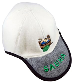 SAUNA - Gorro de sauna (100% lana de oveja, con bordado bordado), color blanco y gris