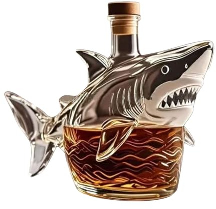 Whiskey Shark Bottle,50th Anniversary Limited Edition Whiskey Bottles,Bar Decorative Glass,Unique Transparent Engraved Animal Shape Glass,Gift for Whisky Lovers, Fathers Days, Husbands (E)