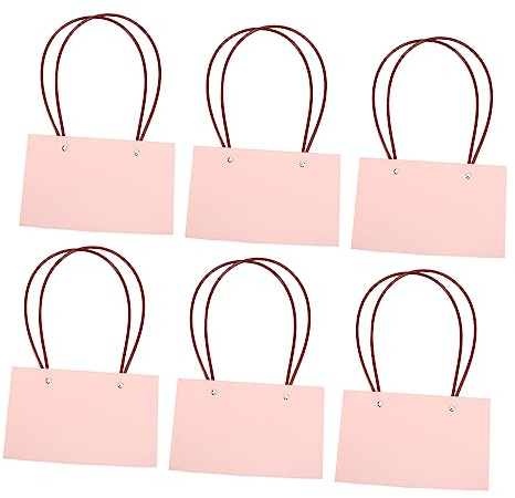 YOSADIER Blumenbeutel für Getrocknete Blumen 6 Stück Kraftpapier mit Tragegriff Faltbare Papiertragetaschen Rosa Geschenkverpackung und Kleine Topfpflanzen für Fenster und Schreibtisch