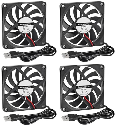 ALAMSCN 4 Stück 80mm USB Lüfter 5V PC Lüfter Gehäuselüfter USB PC Ventilator Kompatibel mit Chassis Verstärker Router, 80mm x 80mm x 10mm