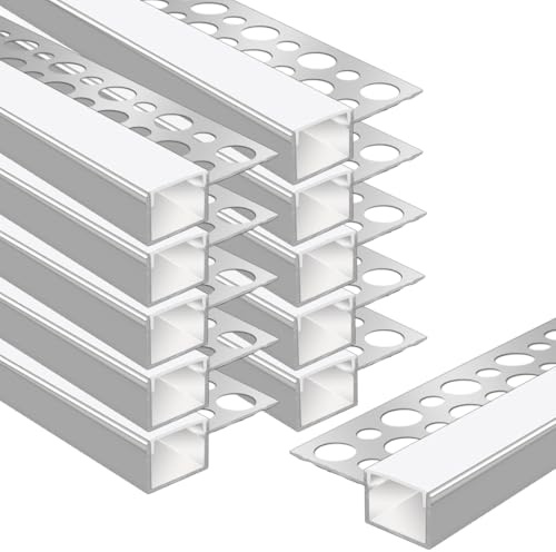 LEDLightsWorld Putzbares Aluminium LED Profil für 13mm LED Streifen, 10er Set 3,3 ft/1 m mit Milchiger Abdeckung, Einbau Trockenbauprofil für Wand und Decke