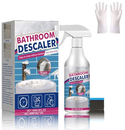Bathroom Descaler Schaum mit Waschhandschuhe, Fleckenentferner für Hartnäckige Flecken, Multifunktional Duschkabinenreiniger, Badreiniger Extra Stark Putzmittel für Glas Toiletten (1)