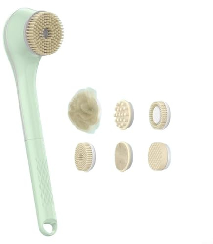 Aprilsunnyzone Electric Body Scrubbing Brush with Long Handle 3 Adjustable Massage Levels Bath Cleaning Tool for Shower(Brush - Green)