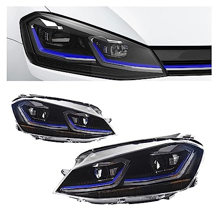2 Stück Autolichter, kompatibel mit Golf 7 MK7 GTI 2013–2017, 7,5 Typ Kopflampen, LED- oder Xenon-Scheinwerfer, LED-Doppelprojektor, FACELIFT(RED)