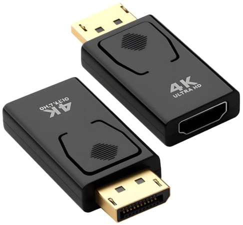 Paquete de 2 adaptadores 4K DisplayPort a HDMI, puerto de visualización a HDMI, convertidor 4K a 30Hz/2K @60Hz/1080P @120Hz DP macho a HDMI adaptador Famale compatible con Lenovo Dell NVIDIA HP GPU