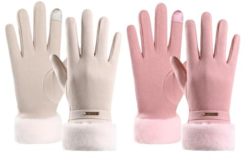MLPKOI 2 Pares Guantes de Invierno para Mujer, Guantes Cálidos con Forro Polar Touchscreen Cycling Gloves para Conducción Correr Senderismo Esquiar Aire Libre Frio Guantes