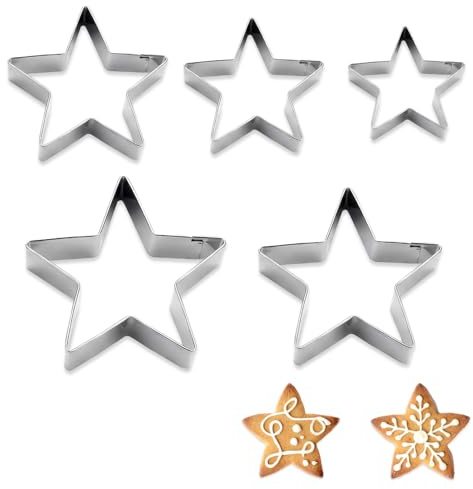 ELNX 5 Cortadores de Galletas con Forma de Estrella, 5 Tamaños, Molde de Galletas de Acero Inoxidable para Navidad, San Valentín, Acción de Gracias, Cumpleaños y Fiestas