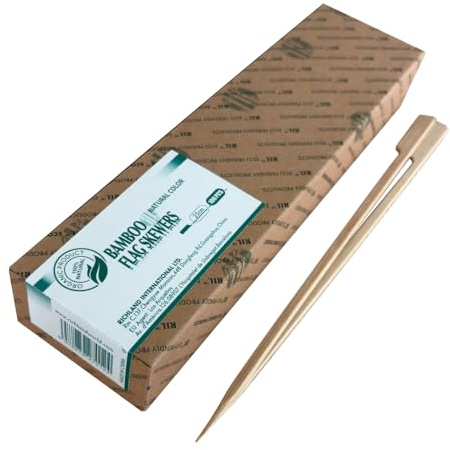 Bambus-Flaggenspieße, 25 cm, natürliche Einweg-Lebensmittelspieße für Grillen, Vorspeisen, Obst, Cocktails, umweltfreundliche Küchenutensilien, 100% natürlicher Bambus, 100 Stück