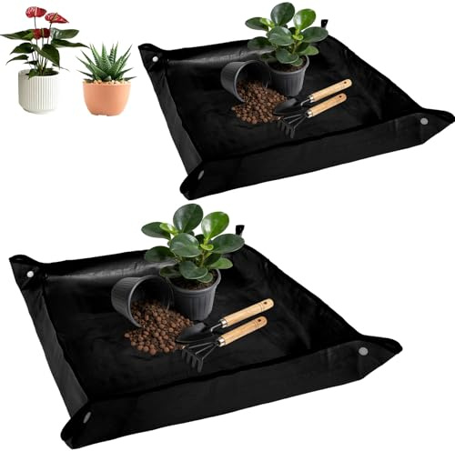 AOOWU Faltbare Pflanzen-Umtopfmatte, 2pc Pflanze Umtopfmatte Wasserdicht, Tragbare Gartenmatte, Umpflanzmatte Indoor, Pflanzunterlage für den Umtopf, Sukkulenten, Sämling, 100x100 cm