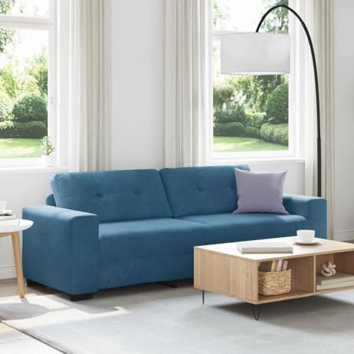 Mandloder Blauer Samtsofa 3-Sitzer mit Kissen, Modernes Wohnzimmer Couch, Elegante Polstergarnitur aus Samt für Wohnbereich, Stabile Holzbasis, 221 cm Breite