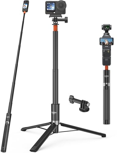Perche à Selfie Invisible 147cm avec Trépied pour Insta 360 X5/X4/X3/Ace Pro/GO 3S/GO Ultra, DJI Osmo 360, GoPro, 2-en-1 Bâton Selfie Trepied/Tige d'extension étendue/Poignée/Support/Accessoires
