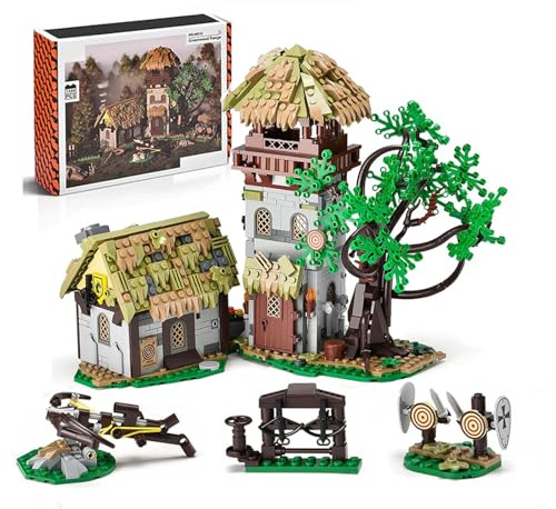 Mocbuiie Greenwood Trainingsgelände Ritterburg Klemmbausteine | 1109 Teile Mittelalter Burg, Retro Castle Modular Building für Erwachsene