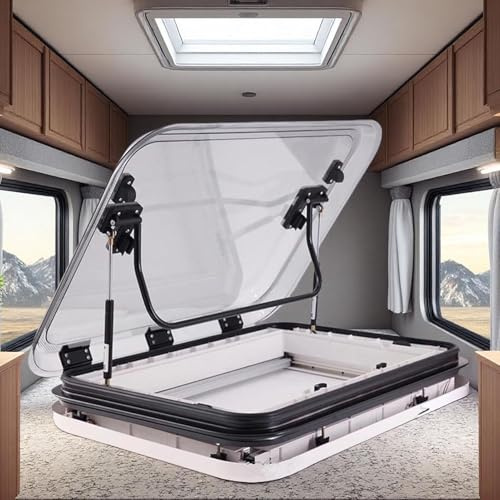 PioMue Wohnmobil-Dachfenster, 50/70/80 x 50 cm Ausschnitt, Dachfensterluke mit LED-Beleuchtung, Dachfenster-Oberlicht, Dachlüftungsluke mit Netz und Sonnenschutz 50 * 50cm/19.69 * 19.69in