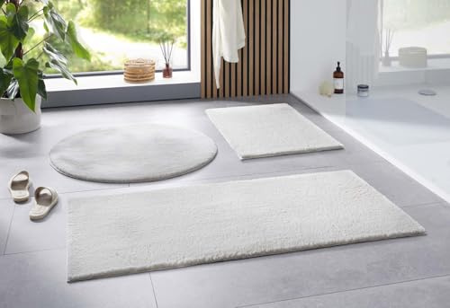 Taracarpet Badematte Uni Boho rutschfest, waschbar, Badezimmer-Teppich, Bad-Vorleger, WC Deko, Duschvorleger für Dusche und Badewannen weich und als Set kombinierbar New Creme 050x080 cm
