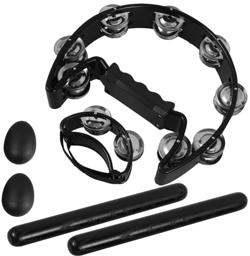 TOYANDONA Set Instruments de Percussion Tambourine avec Cloche à Main Cloche de Danse pour Débutants Polyvalent pour Rythmes Musicaux et Accompagnement