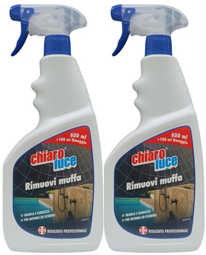 Chiaro Luce Spray RIMUOVI MUFFA, Sbianca e Igienizza, Per Interno Ed Esterno. Idoneo Anche Per Pulire Fughe, Docce, Piscine e Sanitari 750ml (2 Spray)