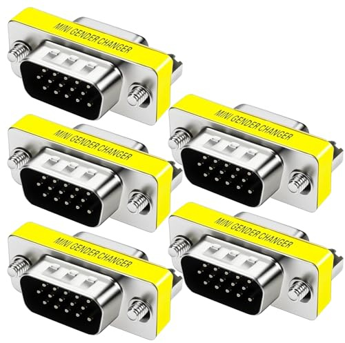 ouou HD15 VGA SVGA adaptador Male to Female Coupler Gender Changer Mini 15 Pin Convert M/F Serial Cable Gender Changer Coupler Adapter (5 Pack)