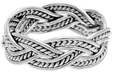 925 Sterling Silber Partner Ring 6 mm Bohemia Freundschaftsring mit Zopfmuster Vintage Flechtmuster