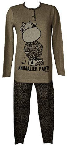 CRAZY FARM Pigiama Donna Invernale Morbido e Caldo Manica Lunga Collo Serafino Articolo 15572 Animalier Winter, 1515 Beige, S