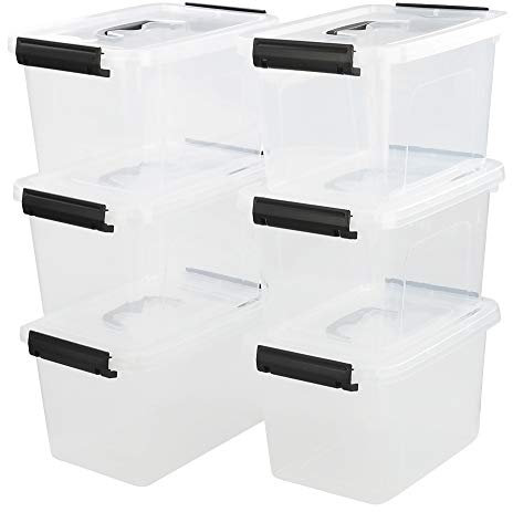 Qqbine 6 L Plastic Storage Box with Lids and Handles, Packs of 6