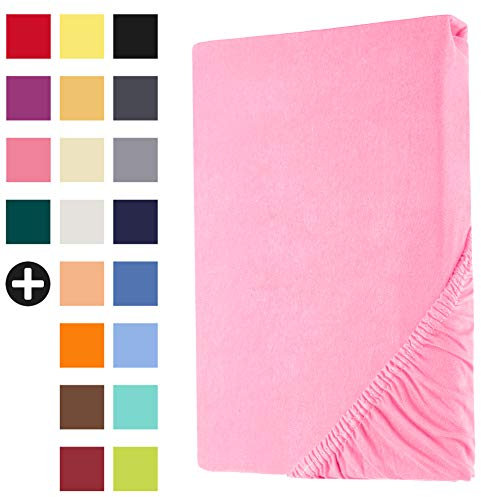 Heim24h Topper Spannbettlaken 180x200cm bis 15 cm, Rosa, 100% Baumwolle Bettlaken, Öko Tex Zertifiziert Jersey Spannbetttuch