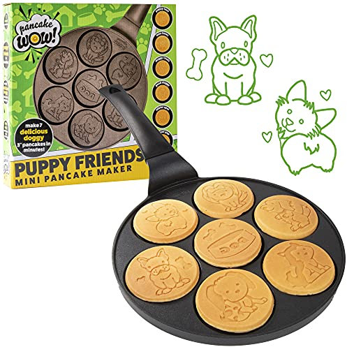 Puppy Friends Mini Pancake Pan- Make 7 Unique Flapjacks- Nonstick Griddle w Long Handle for Breakfast Pup Animal Fun & Easy Cleanup Fun Dog Related Gift for Kids & Adults, Boys Girls, Party Treat