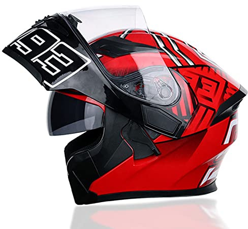 Integralhelm Klapphelm Modularer Motorradhelm DOT/ECE Zugelassener Motorrad Crash Helm Flip Up Dual Visor Helm Für Männer Frauen Erwachsene Modularer Motorrad Street Bike Helm Red Ant,M
