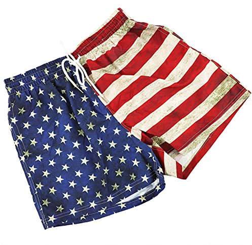 VALICLUD Short de bain drapeau américain pour homme - Séchage rapide, taille élastique, short 4 juillet - L