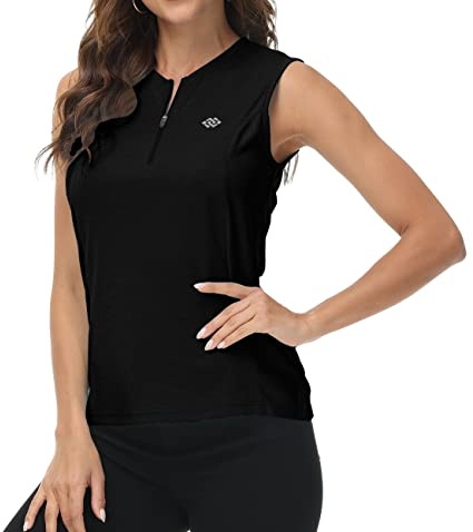 MoFiz Damen Shirt Ärmelloses T Shirt Elegant Sommershirts Lauftop Sport Tank Top mit Reißverschluss Schwarz S