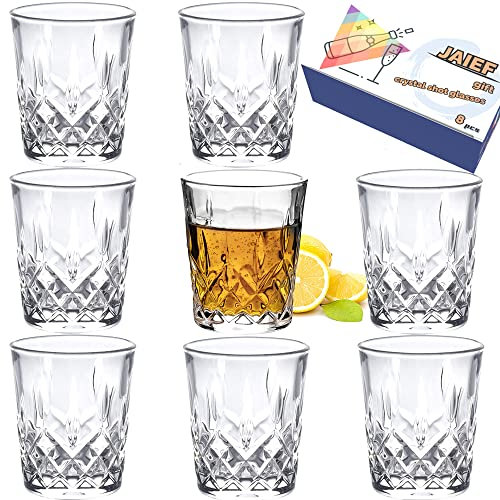 JAIEF Vasos de chupito de 4cl, vidrio sin plomo, cristal transparente de base pesada (8 Unidades)