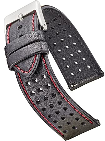 ALPINE Soft and Smooth Genuine Perforated Leather Watch Strap - Black, Brown, Tan - 18 mm, 20 mm, 22 mm