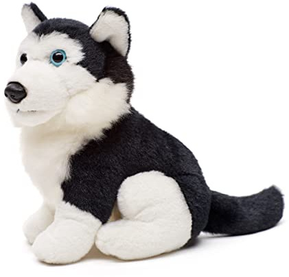 Uni-Toys - Husky schwarz, sitzend - 16 cm (Höhe) - Plüsch-Hund - Plüschtier, Kuscheltier