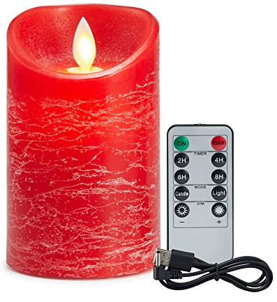 Lonkenn Bougie LED Rechargeables, Bougies LED Flamme Vacillante, Bougies avec Câble de Charge USB et Télécommande, Cire Réelle, Dimmable, pour Noël, Halloween, Fête Décorations, 12.5cm Rouge