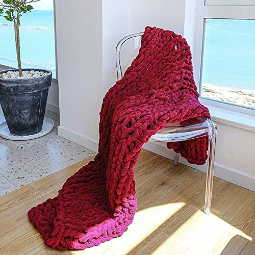 PRELGOSP Weicher Strickdecke, Handgefertigt Grob Gestrickte Kuscheldecke, Wolldecke Strick Haustier Bett Stuhl Sofa Yoga Matte Teppich,Rot,50x50cm