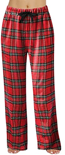 KBOPLEMQ Pantalon de pyjama à carreaux pour femme - Long coton à carreaux - Pantalon de pyjama pour femme - Chaud - Avec poches et cordon de serrage - Pantalon de nuit
