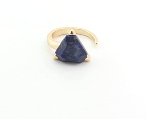 ARTQ Steinring Lapislazuli Naturstein Ring Dreieck Inlay Verstellbarer Öffnungsring Elegant Schlicht Vintage All-Match Statement Ringe Valentinsgeschenk Für Frau Freundin Mutter