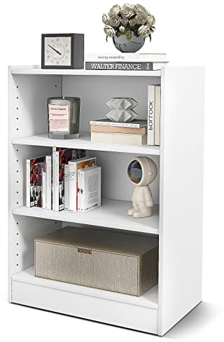 GOPLUS 3-stufiges Bücherregal, Eck-Bücherregal Display Rack mit verstellbaren Regalen, Display Regal für Wohnzimmer, Schlafzimmer, Büro (Weiß)