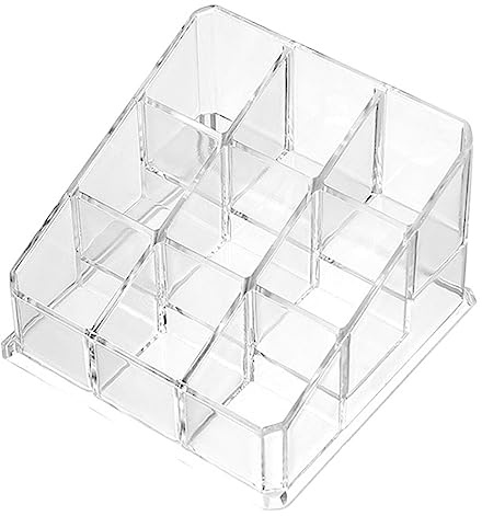 Easnea Porta rossetto trasparente a 9 griglie, organizer per rossetti in acrilico, supporto lucidalabbra, organizer per cosmetici, organizer per rossetti, pennelli, bottiglie (passo in basso)