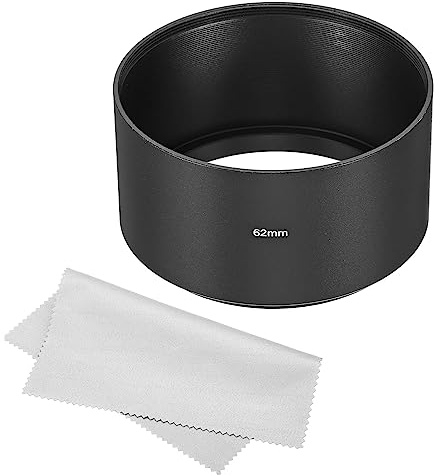 PATIKIL Obiettivo Cappuccio 62mm Lungo Messa Fuoco con Pulizia Panno Nero | Smerigliato Superficie, Antiriflesso Interno, per Fotocamera Obiettivo