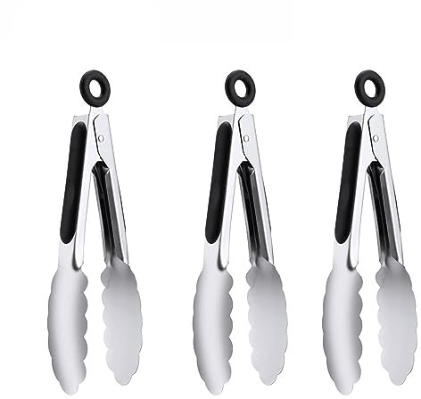 7-Zoll kleine Küchenzange, 3er-Set, Eiszange aus Edelstahl, Lebensmittelzange, Mini-Servierzange für Vorspeisen, Salat, Buffet
