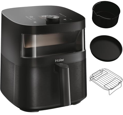 Friggitrice ad aria Haier Serie 5 con set di accessori, 9 in 1, Display, Cuocere, Arrostire, Grigliare, Cottura Lenta, Scongelare, Yogurt, 7L, [Nero]