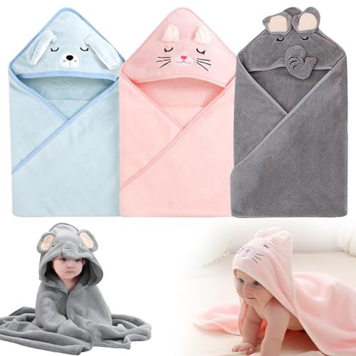 MEGYAD Asciugamano da bagno per neonati: 80 x 80 cm, spesso caldo, morbido, con cappuccio per neonati e neonati a partire da 0 mesi, per la pelle delicata del bambino (rosa, blu, grigio)