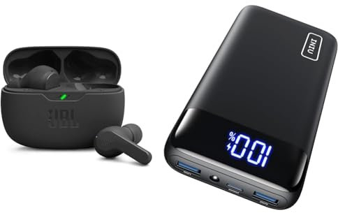 JBL Wave Beam – Kabellose In-Ear Ohrhörer mit IP54 und IPX2 Wasserdichtigkeit – Freisprechfunktion und 32 Stunden Akkulaufzeit – In Schwarz & INIU Power Bank