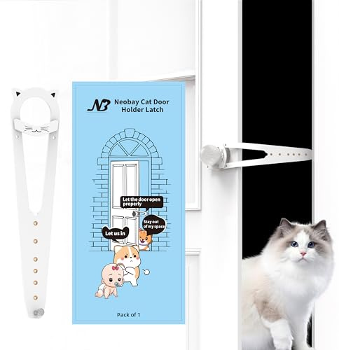 Neobay Katzentürhalterriegel, 7 Größen, verstellbarer Katzentürriegel mit Stabilisator, hält die Türstütze offen für Katzen und hält Hunde draußen, Alternative zu Haustiergittern und Innentür, Weiß, 1