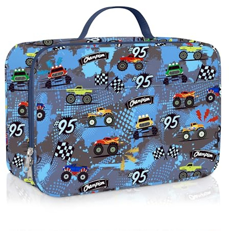 Clastyle Car Insulated Lunch Bag Truck Large Thermal Cooler Bag for Boy Picnic Lunch Box Tote, Racing Flag
