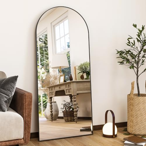 HARRITPURE 56x21Full Length Mirror Arch Floor Mirrors with Aluminum Alloy Frame Free-Standing Wall Mounted or Leaning Large Bedroom Dressing Mirror Modern & Contemporary Decor for Home,Black