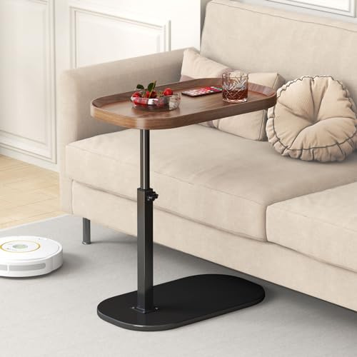 YUTVCZO Beistelltisch C Form Höhenverstellbar, Klein Couch Beistelltisch, 360° Drehbarer C Form Beistelltisch für Sofa, Modern Mobiler Kaffeetisch Holz Couchtisch Side Table für Wohnzimmer (Nussbaum)