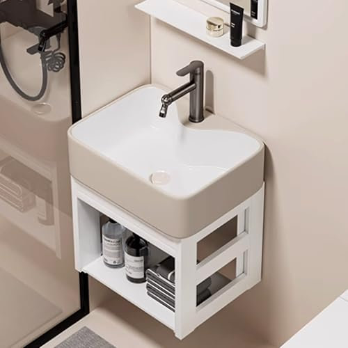 BRCYKRWY Eckwaschbecken-Set Mini Waschbecken Klein Waschbecken Gäste Wc Porzellan Rechteckig Waschbecken Eckwaschbecken Mit Unterschrank Eckwaschbecken Keramik Waschbecken Wandmontage Mit Überlauf