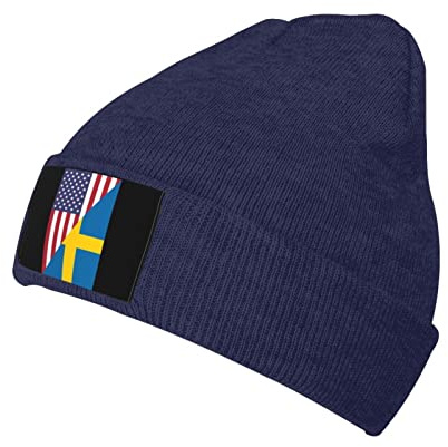 Unisex stickad mössa USA Sverige vänskap flagga varm skidhatt klassisk stickad mössa stretchig mössa för promenader hund camping vuxna, Mössa hatt 138, S/XL